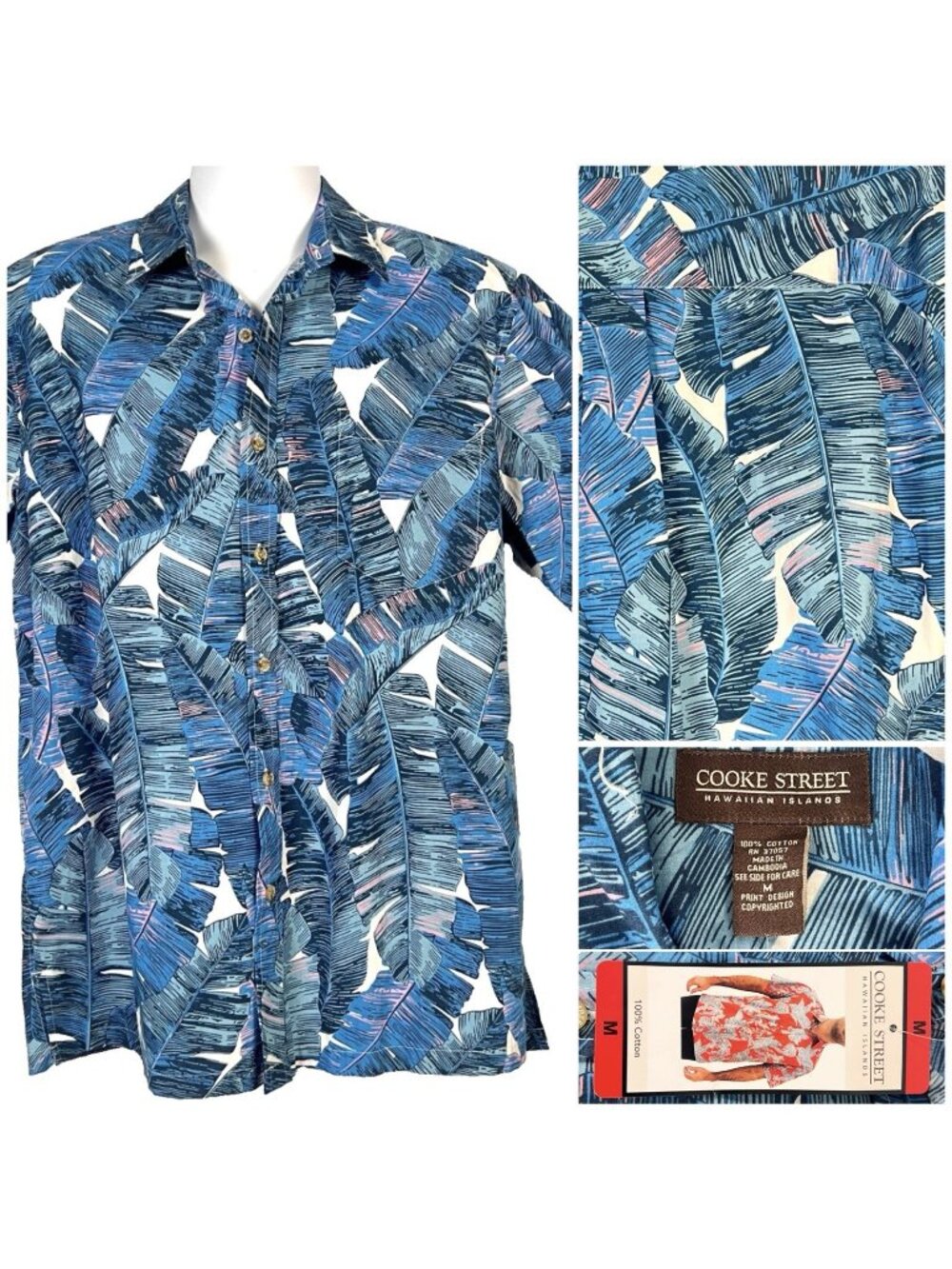 Cooke Street Banana Leaves Mens Hawaiian Shirt size Medium 47x31 w/Tag Cotton